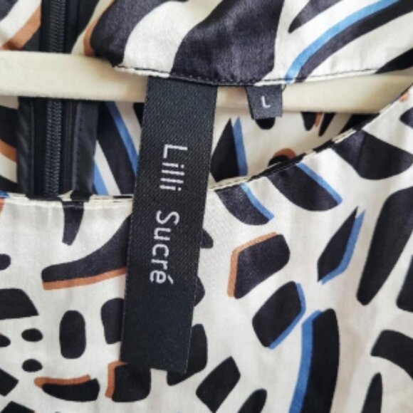 Lilli Sucre 100% Silk Knee Length Shift 3/4 Sleeve Print Dress - Picture 3 of 5